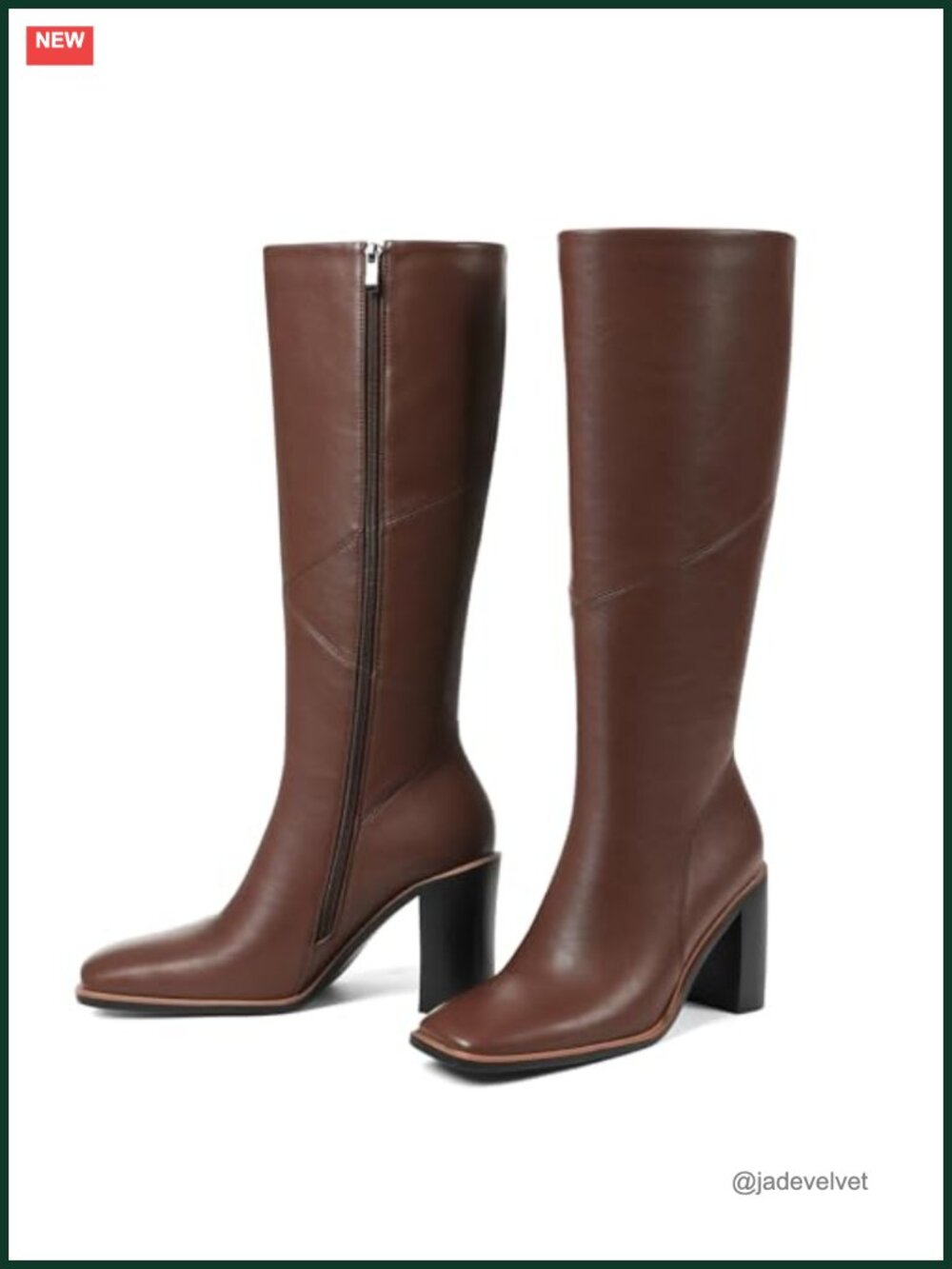 Women's Knee High Boots Chunky Heel Square Toe Waterproof Leather Zip Up